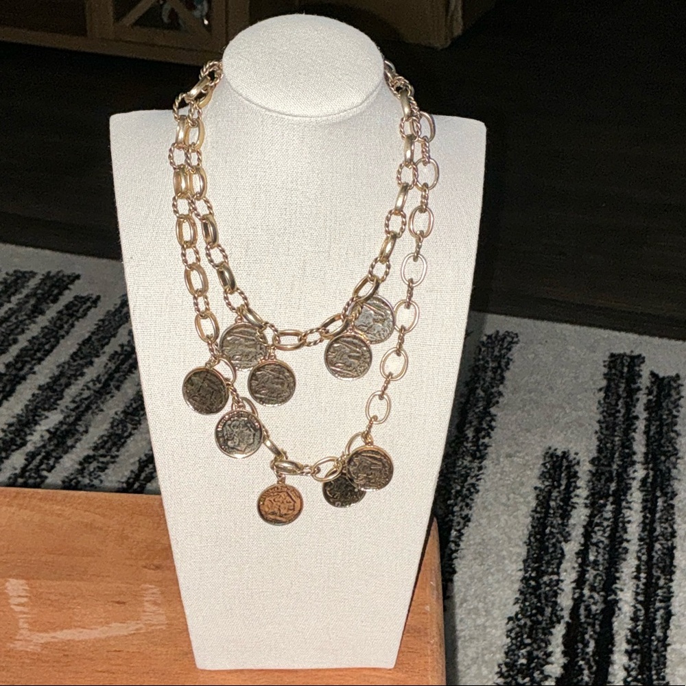Gold Tone Vintage Look Coin Pendant Necklace